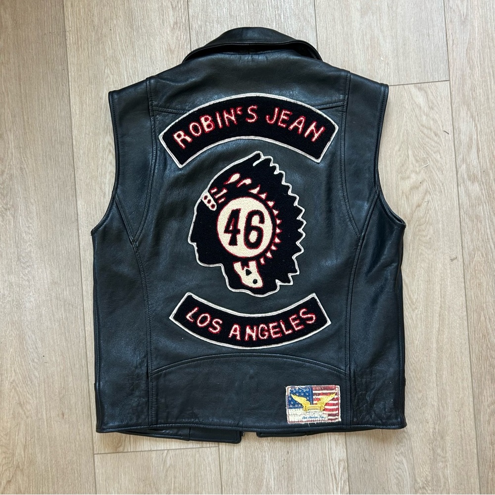 Black Leather Vest with Embroidered Patches
